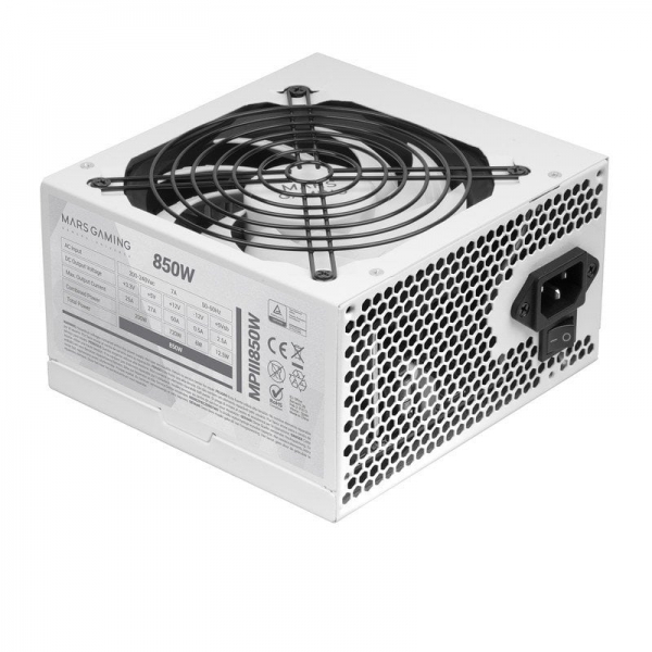 Alimentatore Mars Gaming MPIII850 - 850W - Efficienza 99% DIGITAL APFC - Funzionamento silenzioso AI-RPM - Cavi piatti extra lunghi - Protezione avanzata - Colore bianco