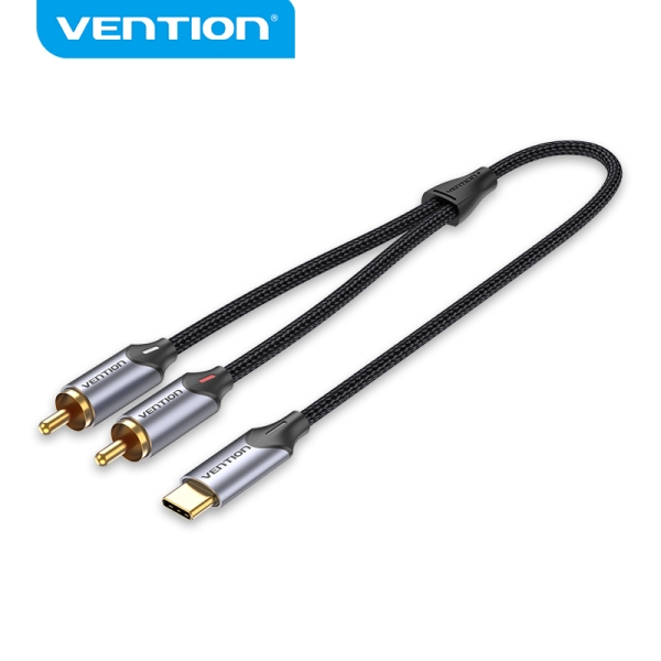 Cavo Vention da USB-C a 2 RCA - Cancellazione del rumore ad alta fedeltà - Schermatura multipla - Chip audio di alta gamma - Colore grigio