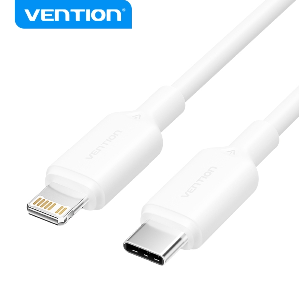 Cavo Vention da USB-C a Lightning - Connettore nichelato - Potenza 27W - Corrente massima 3A - 1 m - Colore bianco