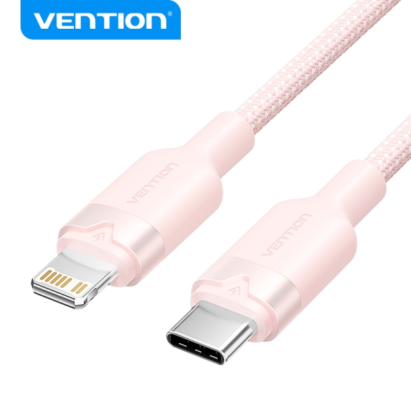 Cavo di ricarica Vention USB-C/Lightning - Alluminio intrecciato - 480 Mbps - 3 A - 27 W max - 2 m - Colore rosa