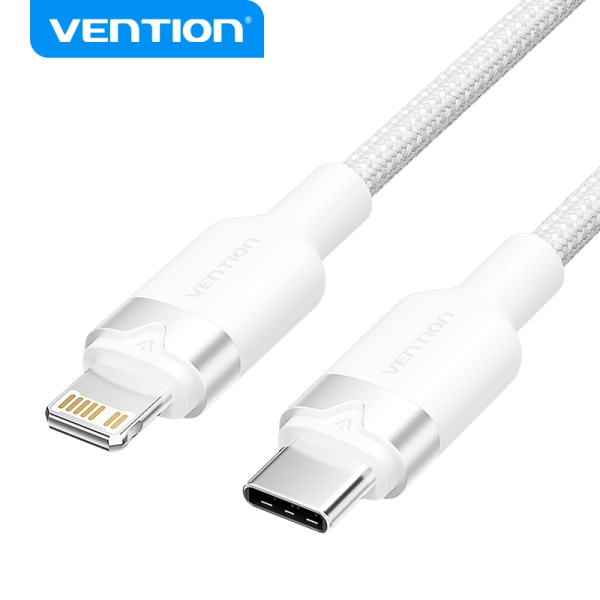 Cavo di ricarica Vention USB-C/Lightning - Alluminio intrecciato - 480 Mbps - 3 A - 27 W max - Colore bianco