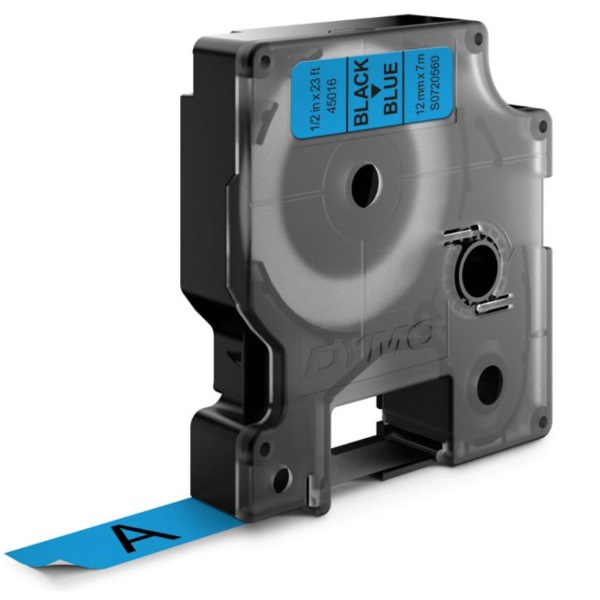 Nastro Originale per stampanti di etichette Dymo D1 45016 - Testo Nero su Fondo Blu - Larghezza 12mm x 7 metri - S0720560