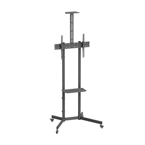 Aisens ECO Supporto da pavimento con rotelle - Vassoio per DVD e supporto per telecamera per monitor/TV 45kg da 37-70 - Colore Nero