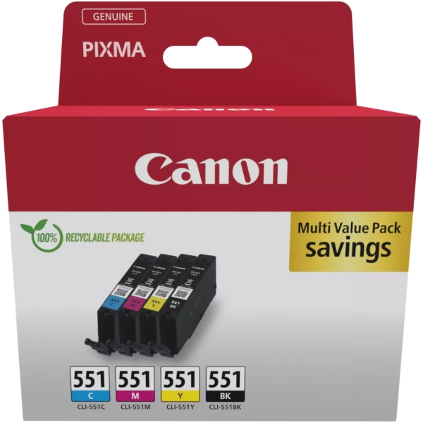 Canon CLI551 Multipack di 4 cartucce d'inchiostro Originale Nero