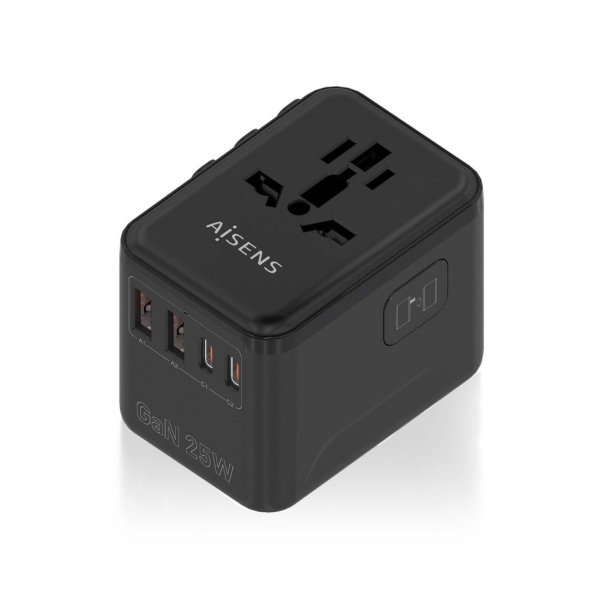 Aisens Adattatore da viaggio universale GaN 25W - 2xUSB-A QC3.0