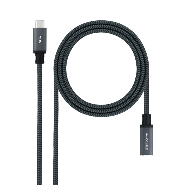 Nanocable Cavo di prolunga USB-C 3.2 maschio a USB-C 3.2 femmina - Gen2x2 20Gbp - 100W 5A - 4K 60Hz - 1 metro - intrecciato - colore nero