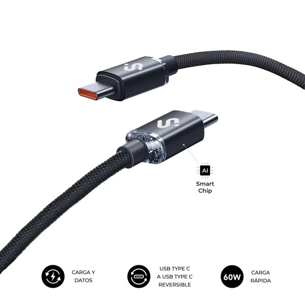 Subblim Cavo Optimus USB-C - 60W - Nylon intrecciato - 480Mbps - 2 metri - Colore nero