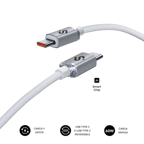 Cavo USB-C Subblim Optimus - 60W - Nylon intrecciato - 480Mbps - 1 metro - Bianco