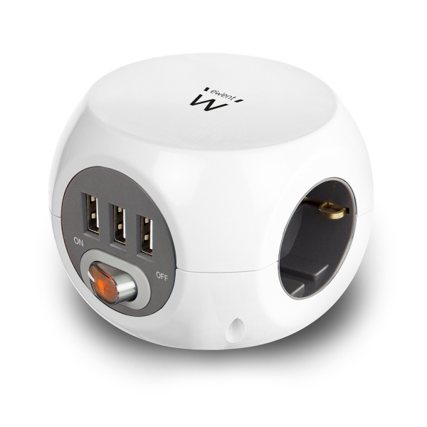 Ewent Ciabatta da tavolo a 6 prese - 3x Schuko 16A - 3x USB-A - Interruttore On/Off - Cavo da 1