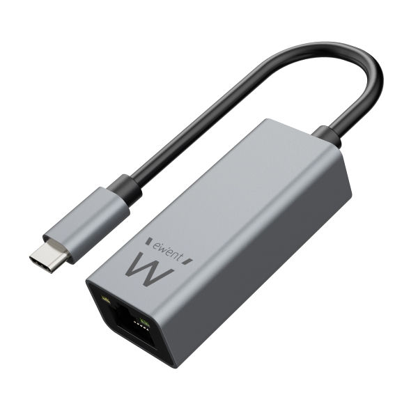 Ewent Convertitore Adattatore di rete RJ45 a USB-C - Gigabit 10/100/1000Mbps - Cavo da 15 cm - Colore alluminio