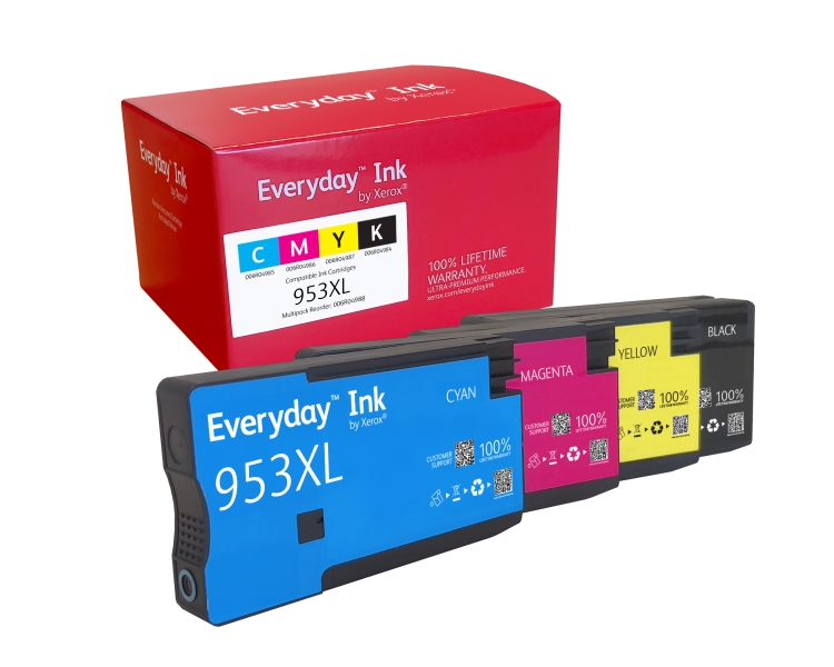 Xerox Everyday HP 953XL Confezione da 4 Cartucce d'Inchiostro Compatibili - Sostituisce L0S70AE/F6U16AE/F6U17AE/F6U18AE/L0S58AE/F6U12AE/F6U13AE/F6U14AE (Chip Rinforzato)