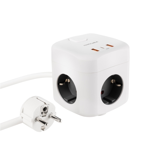 Nanocable Base con 3 prese Schuko + 2x USB-A e 1x USB-C con interruttore - Tecnologia GaN