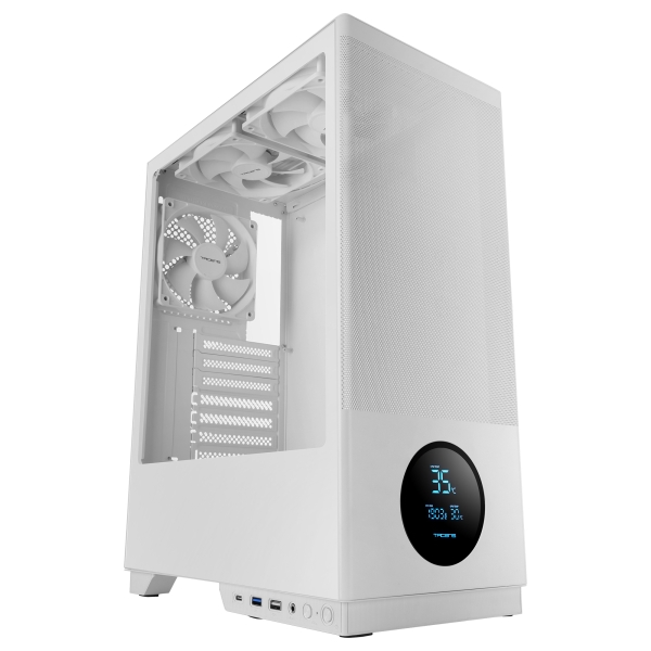 Tacens Sagitta20 ATX Tower - Display di monitoraggio integrato - 3 ventole da 120 mm - Finestra in vetro temperato - Schermo antipolvere anteriore - Colore Bianco