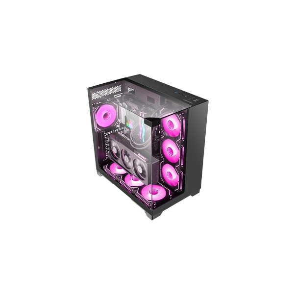 Mars Gaming MC-VISION Custodia a torre ATX - Supporto per raffreddamento a liquido - Triplo vetro temperato - Doppia fotocamera - 7 slot di espansione - 442x421x280mm - Colore nero - Nero