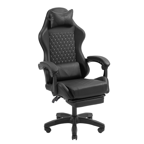Mars Gaming MGC-X Sedia da gioco ergonomica - Poggiapiedi estensibile - Cuscini lombari e cervicali - 660x540x1250 mm - Finitura in pelle PU - Colore Nero