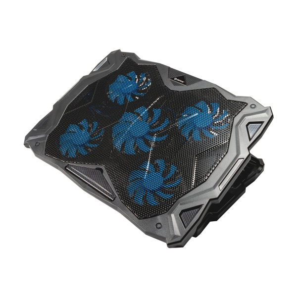 Unykach Candy C500 Base di raffreddamento - 5 ventole a LED Blu - Altezza regolabile in 5 posizioni - Telaio robusto - 2 porte USB - Colore Nero