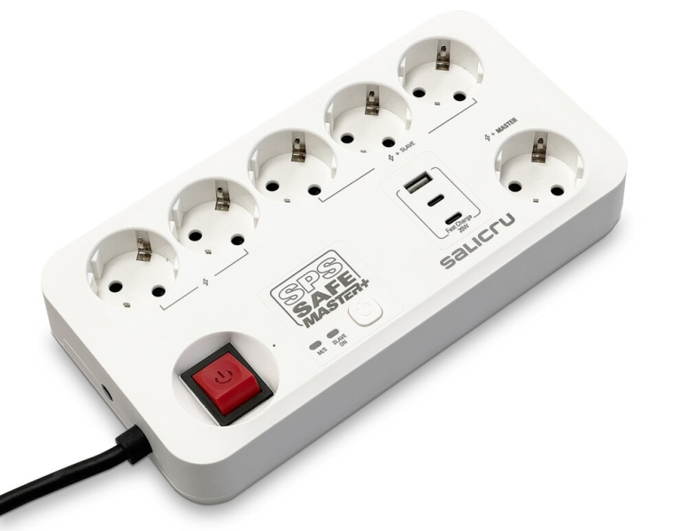 Salicru Prese multiple SPS SAFE MASTER+ Protezioni elettriche attive di ultima generazione - 6 prese Schuko - 1xUSB-A