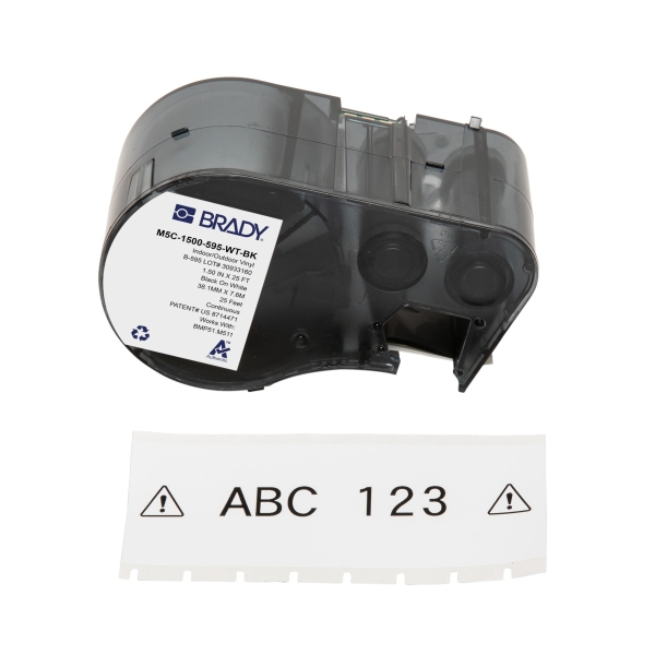 Brady M5C-1500-595-WT-BK Nastro per etichette in vinile Originale - Testo nero su fondo bianco - Larghezza 38