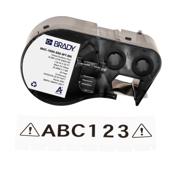Brady M4C-1000-595-WT-BK Nastro per etichette in vinile Originale - Testo nero su fondo bianco - Larghezza 25