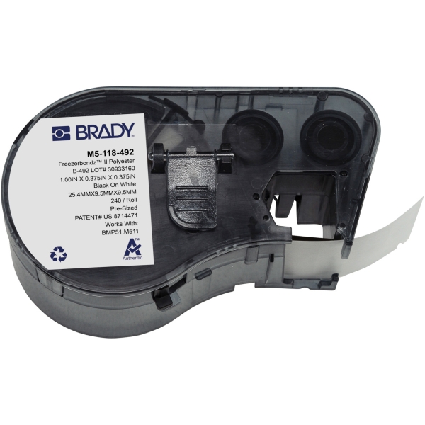 Brady M5-118-492 Nastro per etichette da laboratorio in poliestere Originale ultrasottile - Testo Nero su Fondo Bianco - Larghezza 25