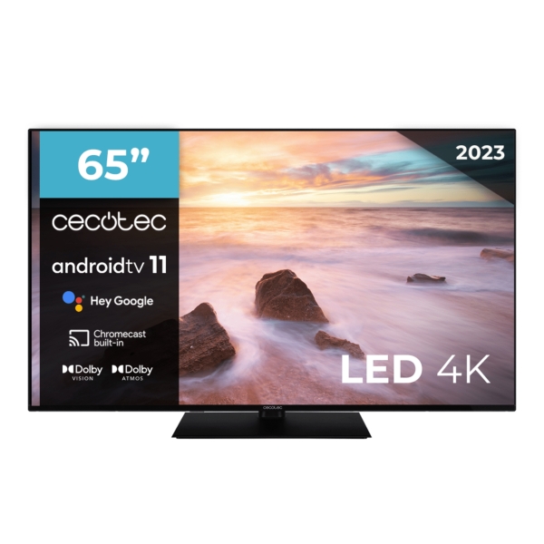 Smart TV Cecotec Serie A2Z ALU20065ZS 65" LED senza cornice con risoluzione 4K UHD - Android TV 11 - Chromecast integrato - Dolby Vision e Atmos - HDMI 2.1 - Protezione occhi - Colore Nero