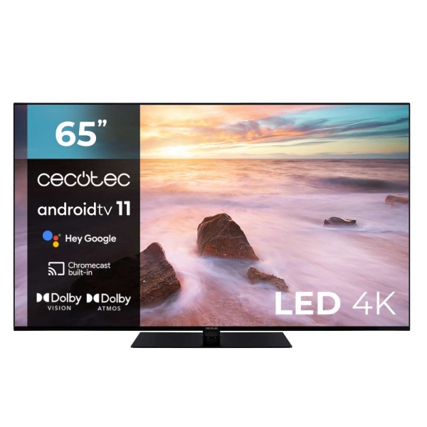 Cecotec Serie A2Z ALU20065Z Smart TV LED 4K UHD Frameless da 65" - Android 11 - Dolby Vision e Atmos - HDR10 - Tecnologia MEMC per immagini fluide - Supporto centrale - Colore Nero