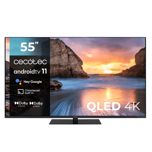 Cecotec V1Z+ serie VQU11055Z+ Smart TV 55" QLED con risoluzione 4K UHD - Android TV 11 - Subwoofer integrato - HDR10+ - Formato Frameless - Dolby Vision e Atmos - HDMI 2.1 - Colore Nero