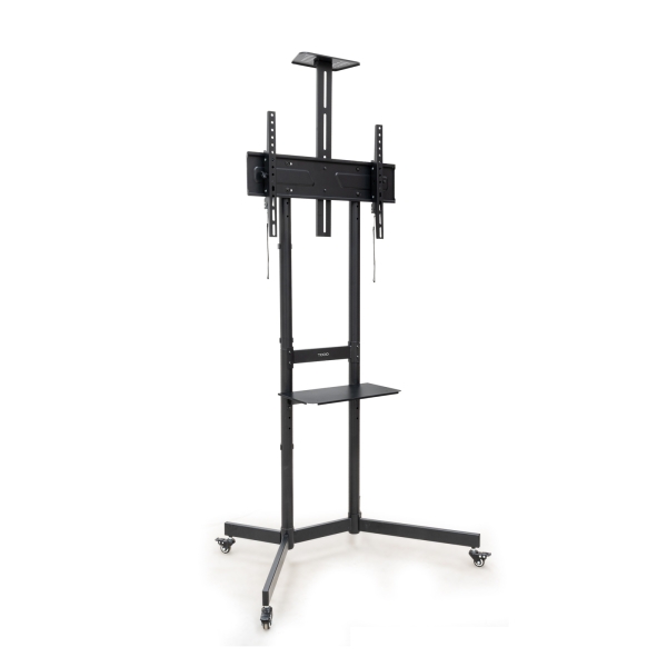 Tooq Nefertiti Supporto da pavimento con rotelle per schermi da 37" a 70" - Altezza regolabile - Rotelle di bloccaggio - Ripiano - Vassoio superiore per webcam - Gestione dei cavi - Peso massimo 70 kg - VESA massimo 600X400 mm - Colore Nero