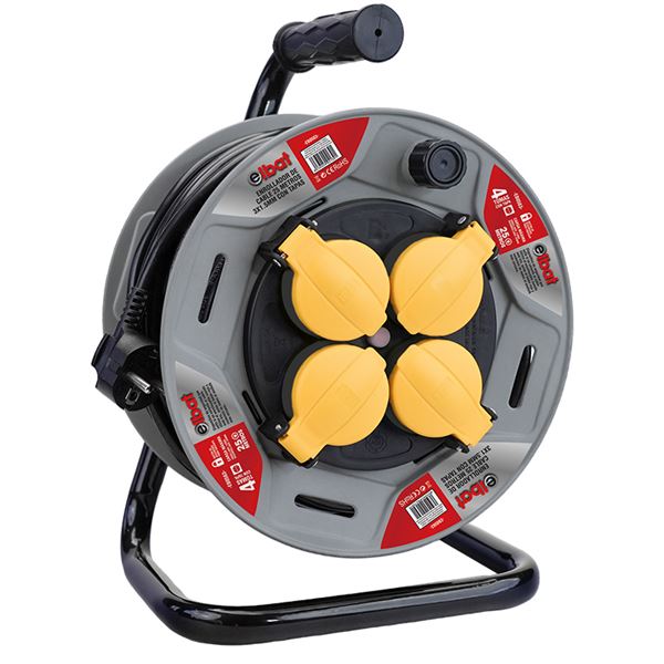 Elbat Avvolgicavo con protezione termica - 4 prese Schuko - Carico massimo avvolto 1100 W