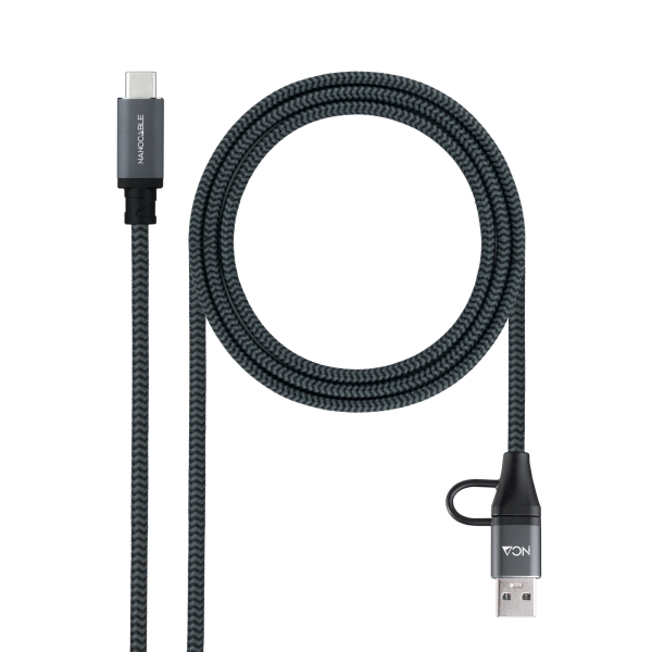 Nanocable Cavo USB 3.2 Gen2x2 5A/100W - USB-C + USB-A/M a USB-C/M - 3 m - Colore Grigio