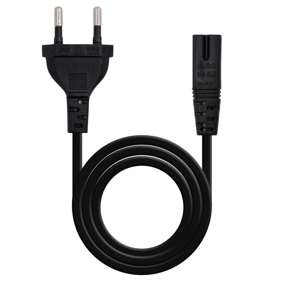Cavo di alimentazione Nanocable Forma 8 CEE7/16 Maschio a C7 Femmina 2m - Colore Nero
