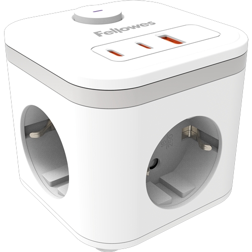 Fellowes Multipresa da tavolo con 3 prese 230 V + 2x USB-C 20 W max. - 1x USB-A 18 W max. - Cavo da 2 m - Interruttore On/Off - Colore bianco