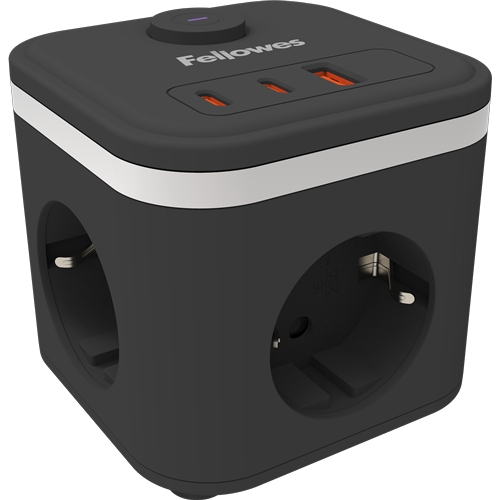 Fellowes Multipresa da tavolo con 3 prese 230 V + 2x USB-C max. 20 W - 1x USB-A max. 18 W - Cavo da 2 m - Interruttore On/Off - Colore nero