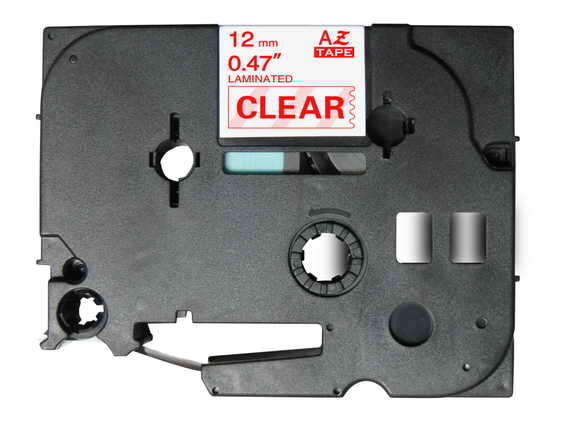 Brother TZe132 Nastro per etichette laminate compatibile - Testo rosso su fondo trasparente - Larghezza 12 mm x 8 metri