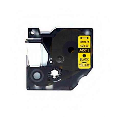 Nastro compatibile per stampanti di etichette Dymo D1 45018 - Testo nero su fondo giallo - Larghezza 12 mm x 7 metri - Sostituisce S0720580