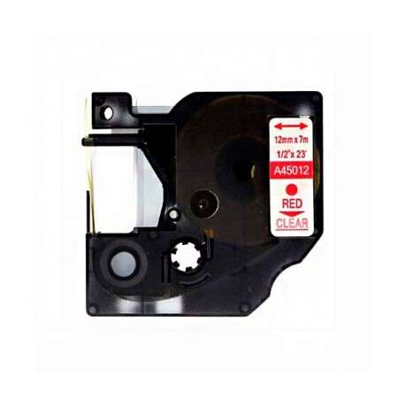 DYMO D1 45012 Nastro compatibile per stampanti di etichette - Testo rosso su fondo trasparente - Larghezza 12 mm x 7 metri - Sostituisce S0720520