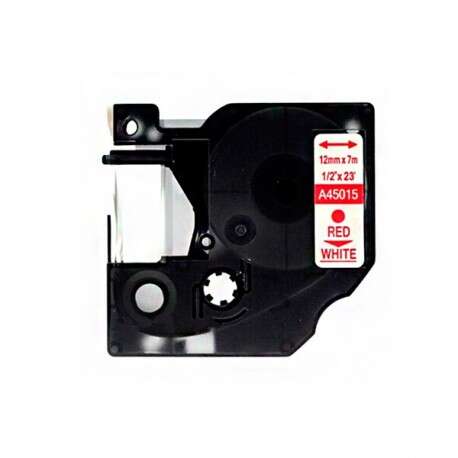DYMO D1 45015 Nastro per etichette Compatibile per stampanti di etichette - Testo rosso su fondo bianco - Larghezza 12 mm x 7 metri - Sostituisce S0720550