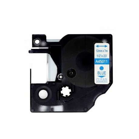 DYMO D1 45011 Nastro compatibile per stampanti di etichette - Testo blu su fondo trasparente - Larghezza 12 mm x 7 metri - Sostituisce S0720510