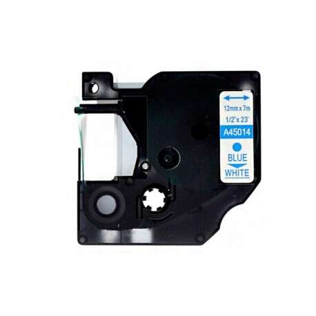 Nastro compatibile D1 45014 per stampanti di etichette - Testo blu su fondo bianco - Larghezza 12 mm x 7 metri - Sostituisce S0720540