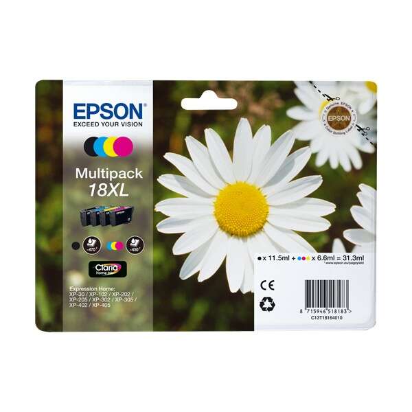 Epson T1816 (18XL) Confezione da 4 Cartucce d'inchiostro Originali - C13T18164012