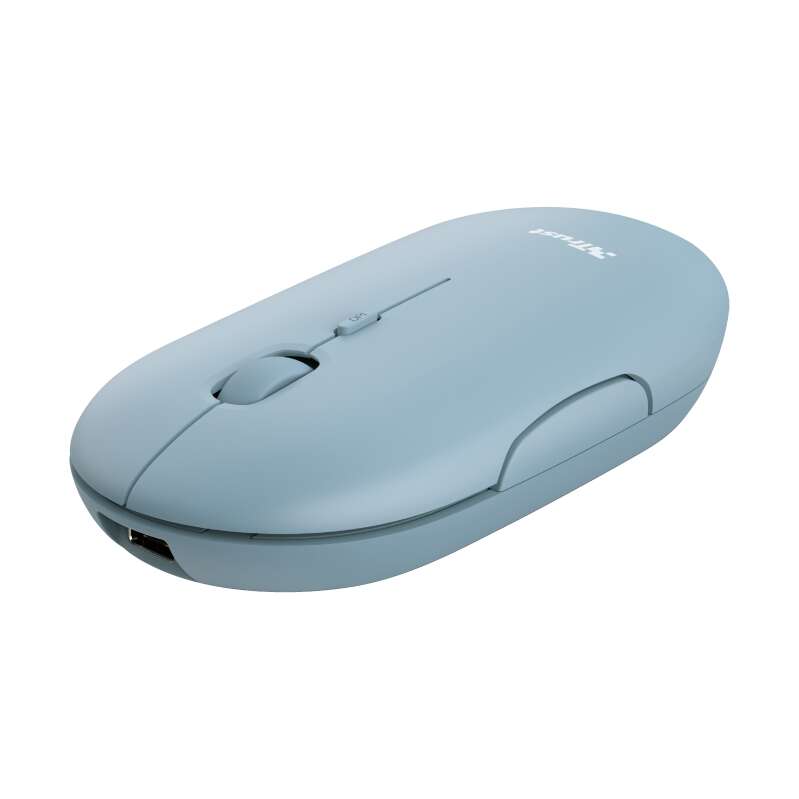 Trust Puck Mouse wireless ricaricabile 1600 dpi - 3 pulsanti silenziosi - Ultra sottile - Ambidestro - Colore Blu