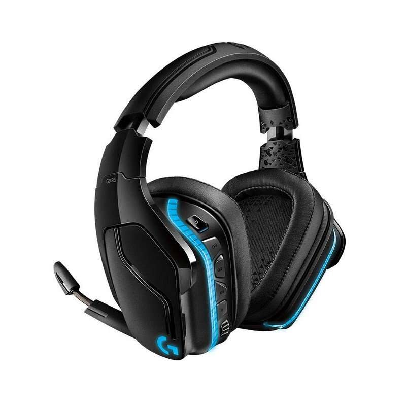 Logitech G935 Cuffie da gioco wireless DTS 7.1 LightSync con microfono - Illuminazione RGB - Autonomia fino a 12 ore - Microfono pieghevole - Archetto regolabile - Cuscinetti imbottiti - Controlli sul cavo - Colore Nero