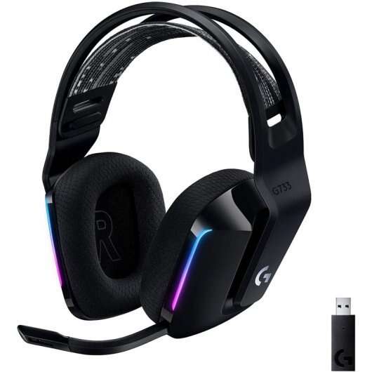 Logitech G733 Cuffie da gioco wireless DTS 7.1 con microfono - Tecnologia Lightspeed - Illuminazione RGB - Autonomia fino a 29 ore - Microfono rimovibile - Cuscinetti imbottiti - Controlli sul cavo - Colore Nero