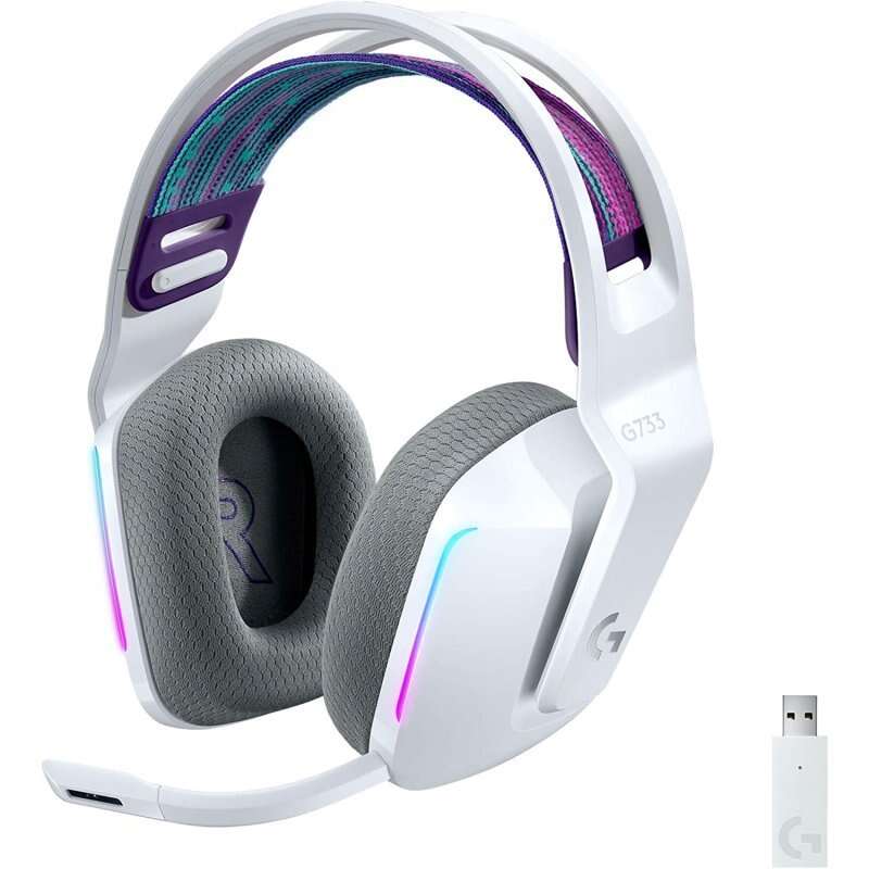 Logitech G733 Cuffie da gioco wireless DTS 7.1 con microfono - Tecnologia Lightspeed - Illuminazione RGB - Autonomia fino a 29 ore - Microfono rimovibile - Cuscinetti imbottiti - Controlli sul cavo - Colore Bianco