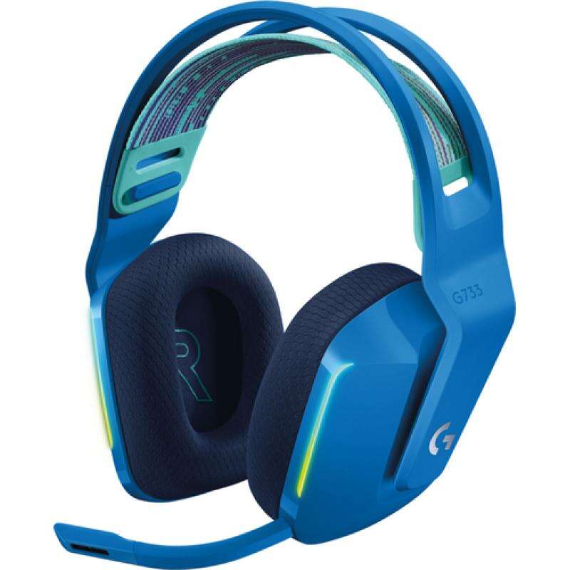 Logitech G733 Cuffie da gioco wireless DTS 7.1 con microfono - Tecnologia Lightspeed - Illuminazione RGB - Autonomia fino a 29 ore - Microfono rimovibile - Cuscinetti imbottiti - Controlli sul cavo - Colore Blu