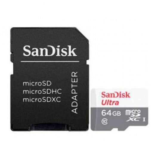 Scheda Micro SDXC Sandisk Ultra da 64 GB UHS-I U1 Classe 10 100 MB/s + Adattatore SD