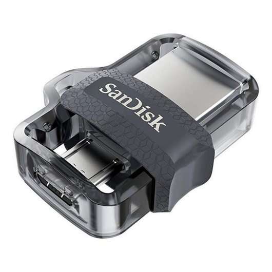 Sandisk Ultra Dual Drive m3.0 Chiavetta USB 3.0 e Micro USB 256 GB - Fino a 150 MB/s in lettura - Colore trasparente/Nero (pendrive)