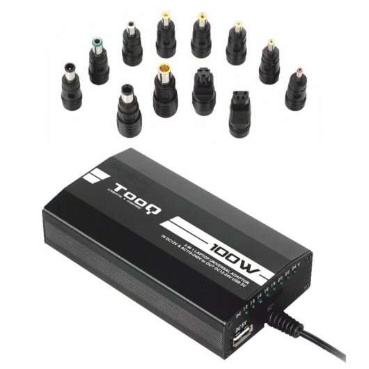 Tooq Caricabatterie universale per laptop 100W - USB - 12 Adattatori - Tensione 12-24V - Indicatore LED