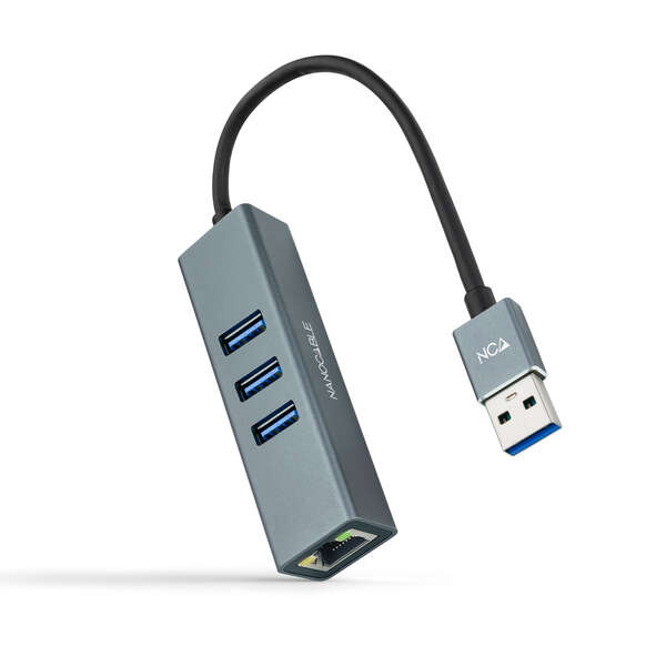 Nanocable Adattatore di rete da USB 3.0 a Ethernet Gigabit 10/100/1000 Mbps + 3 porte USB 3.0