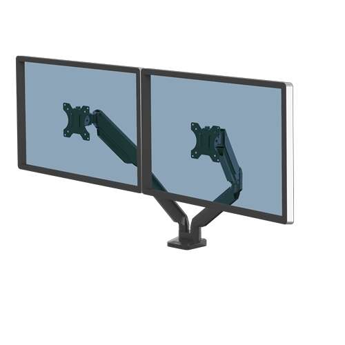 Fellowes Platinum Series Braccio per doppio monitor - Fino a 32" e 8 kg - 2 porte USB - Sistema di gestione cavi - Colore Nero